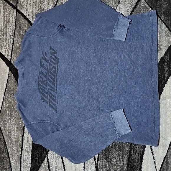 HARLEY DAVIDSON HENLEY THERMAL EMBROIDERED BAR & SHIELD BLUE LONG SLEEVE SHIRT - Picture 11 of 14